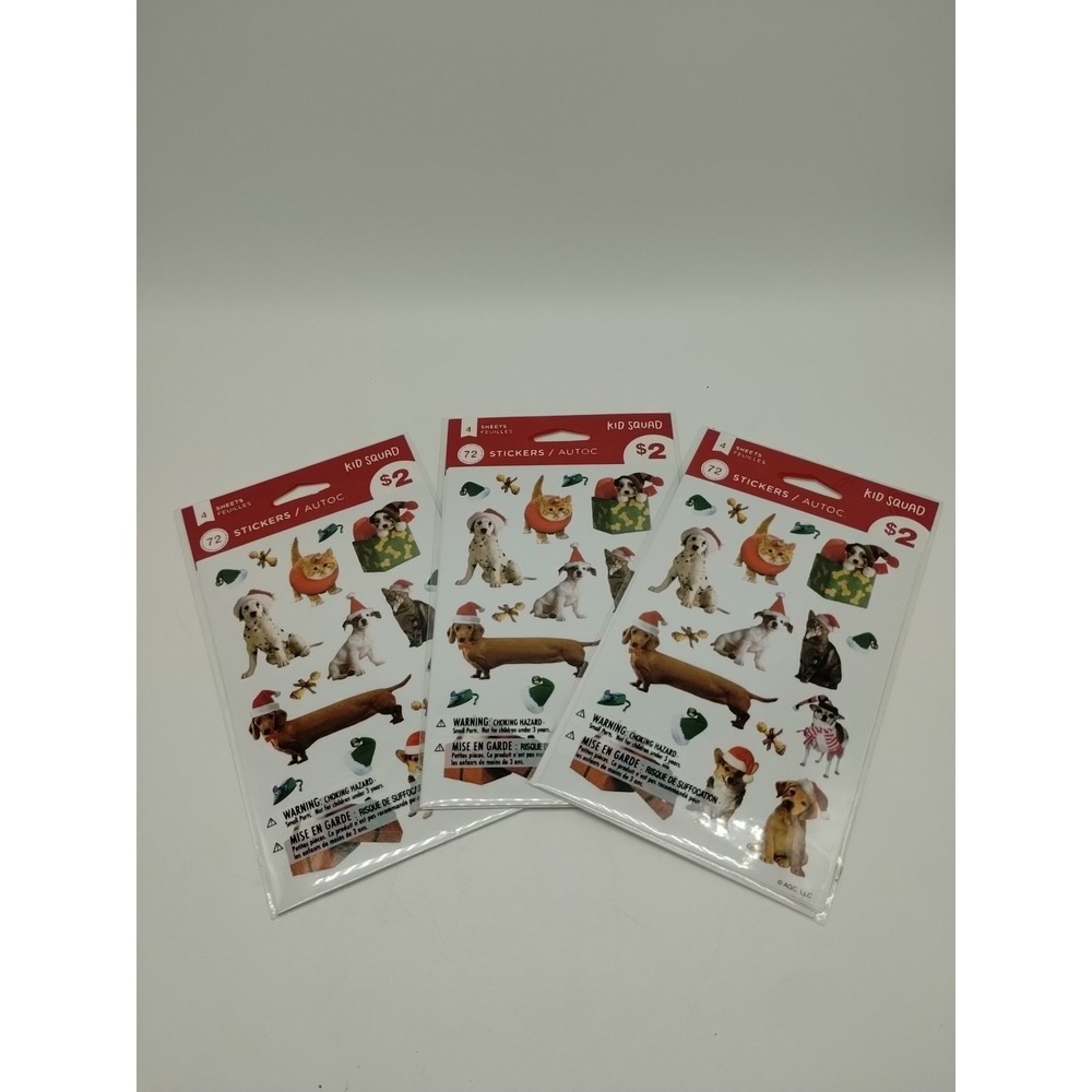 Lot Of 3 American Greetings Christmas Pets Dog Cats Sticker Packs New